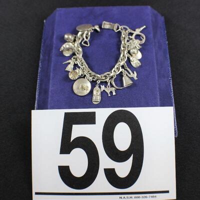 LOT#59J: Tested .925 Mexico Charm Bracelet [49.5g]