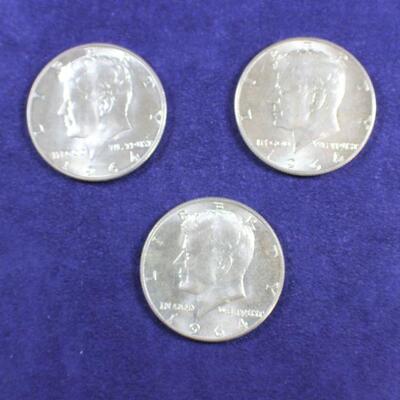 LOT#61J: Three 1964 90% Silver Kennedy Half Dollars