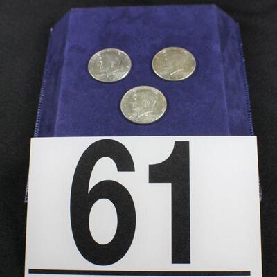 LOT#61J: Three 1964 90% Silver Kennedy Half Dollars