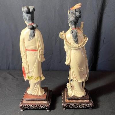 LOT#66LR: Pair of Painted Ivory Asian Women (FL ID REQ)