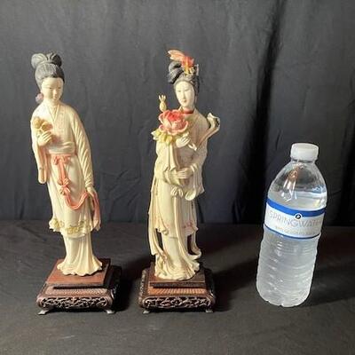 LOT#66LR: Pair of Painted Ivory Asian Women (FL ID REQ)