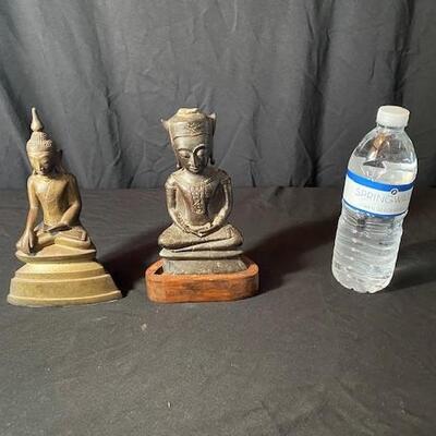 LOT#74LR: Pair of Buddhas (Bronze & Stone)