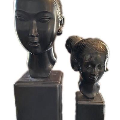 LOT#78LR: Pair of Vietnamese Lacquered Busts by Thanh Le