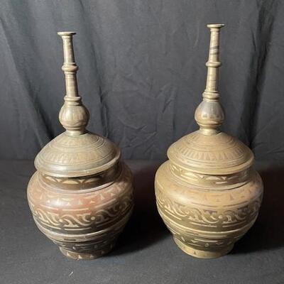LOT#86LR: Asian Bronze Covered Vases