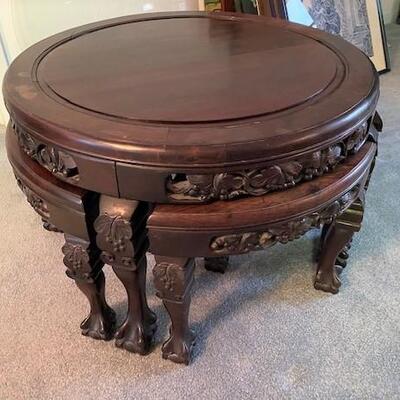 LOT#94LR: Small Asian Rosewood Table with Stools