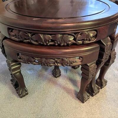 LOT#94LR: Small Asian Rosewood Table with Stools