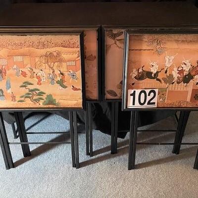 LOT#102LR: Four Asian Themed Folding Trays