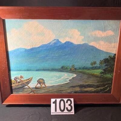 LOT#103LR: Believed to be Venecas Signed Oil on Canvas