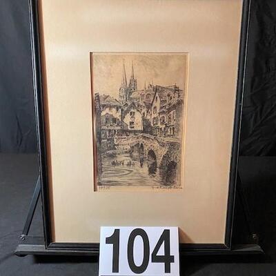 LOT#104LR: Illegibly Signed Numbered Etching (Chartres Cathedral France?)