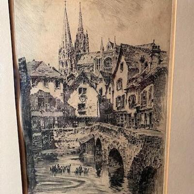 LOT#104LR: Illegibly Signed Numbered Etching (Chartres Cathedral France?)