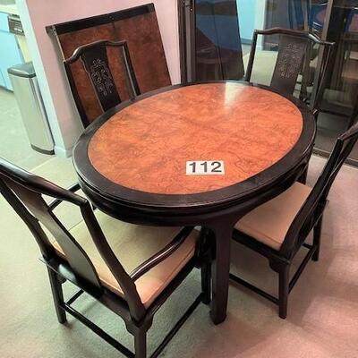 LOT#112LR: Asian Lacquered Dining Table w/ 6 Chairs & 2 Leaves