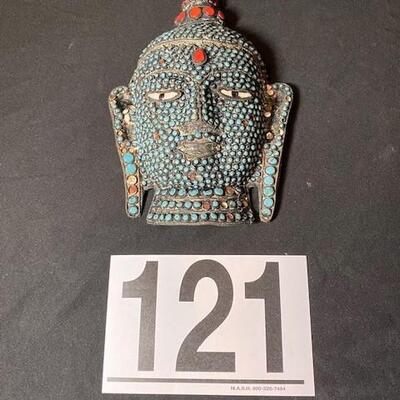 LOT#121LR: Buddha w/ Turquoise & Coral Inlay