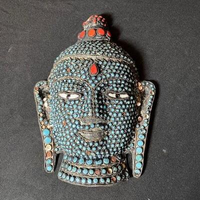 LOT#121LR: Buddha w/ Turquoise & Coral Inlay