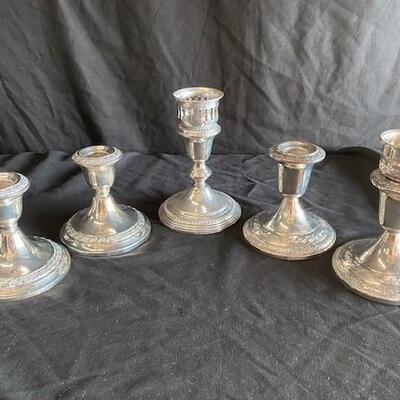 LOT#167J: 5 Marked Sterling Weighted Candle Holders