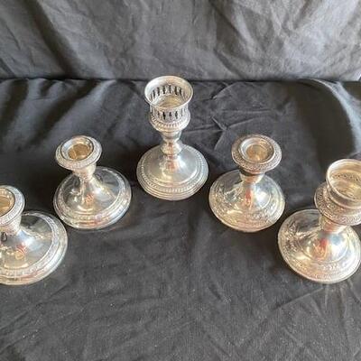 LOT#167J: 5 Marked Sterling Weighted Candle Holders