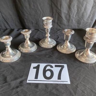 LOT#167J: 5 Marked Sterling Weighted Candle Holders