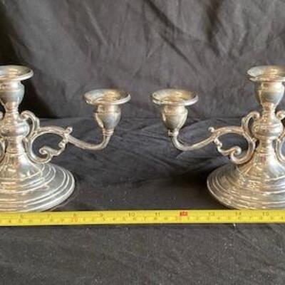 LOT#170J: Pair of Weighted Candelabras Marked Sterling