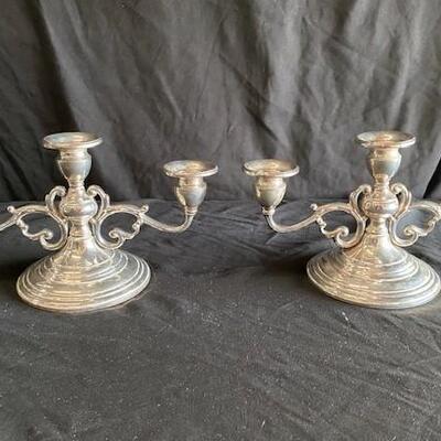 LOT#170J: Pair of Weighted Candelabras Marked Sterling