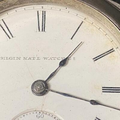 LOT#175J: Heavy Key Wind Elgen Pocket Watch  Dueber Case [179g]
