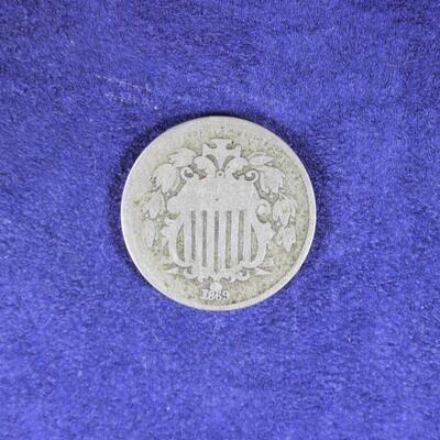 LOT#221J: 1869 Shield Nickel