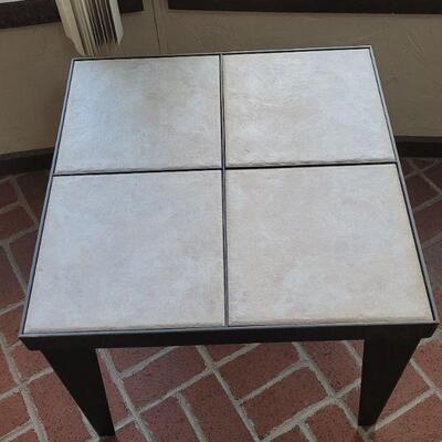 Lot 192: Larrabee's Metal and Tile Table (Tiles are removable) 24" Ã— 21"