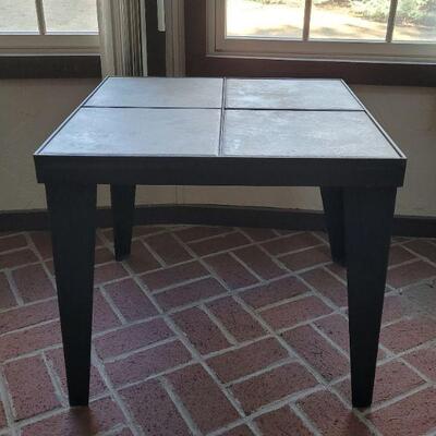 Lot 192: Larrabee's Metal and Tile Table (Tiles are removable) 24" Ã— 21"