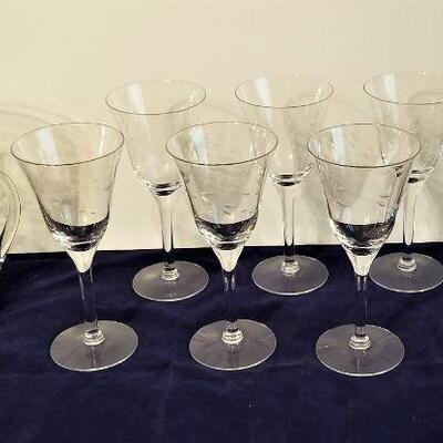Lot #73  Pitcher and 8 vintage wine glasses - acid-etched