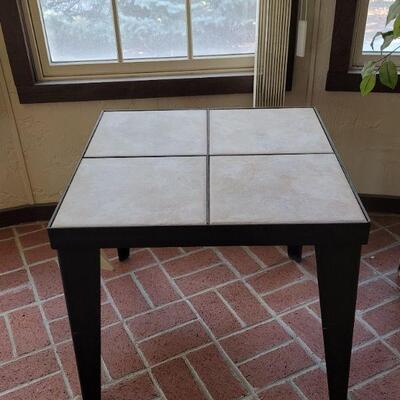 Lot 200: Larrabee's Metal and Tile Table (Tiles are removable) 24" Ã— 21"
