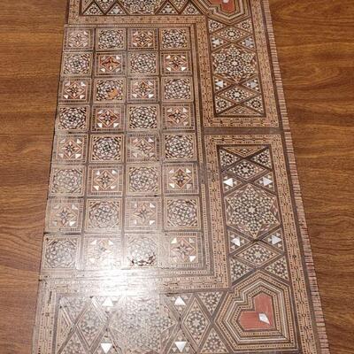 Lot 207:  Persian Mother of Pearl and Wood Inlay Chess and Backgammon Set (one of the Chess pieces has a chip)