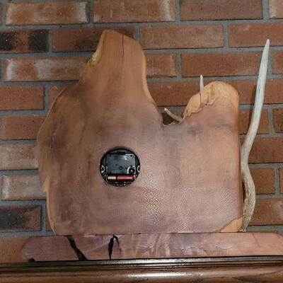 Lot 215: Wood & Deer Horn Mantel Clock