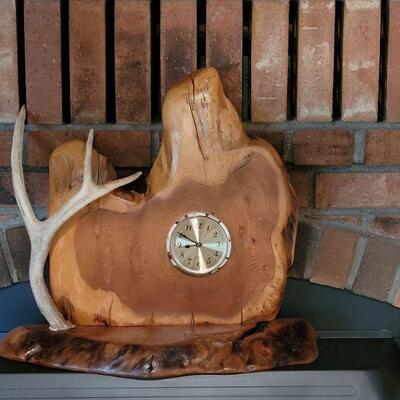 Lot 215: Wood & Deer Horn Mantel Clock