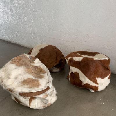 Cowhide Leather Ottoman tan and white