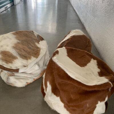 Cowhide Leather Ottoman tan and white