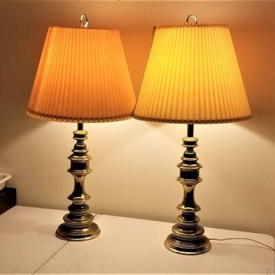 Lot #77  Pair Classic Brass Table Lamps - working condition.