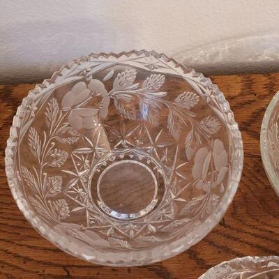 Lot 235:  (2) Cut Crystal and (1) Glass Floral Theme Bowl