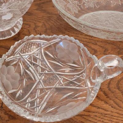 Lot 235:  (2) Cut Crystal and (1) Glass Floral Theme Bowl