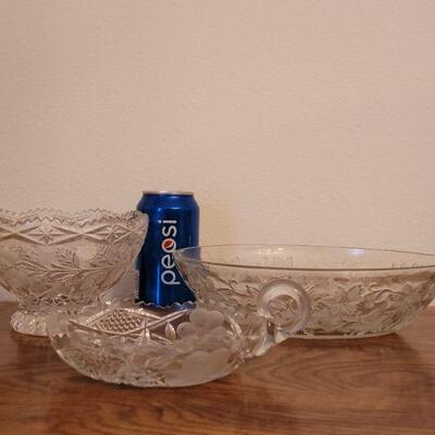 Lot 235:  (2) Cut Crystal and (1) Glass Floral Theme Bowl
