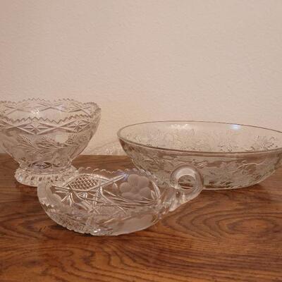 Lot 235:  (2) Cut Crystal and (1) Glass Floral Theme Bowl