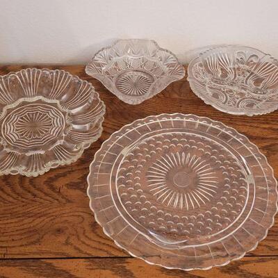 Lot 236: Glass Serving Dishes (Platter, Relish Dish, Bowl and Deviled Egg Plate