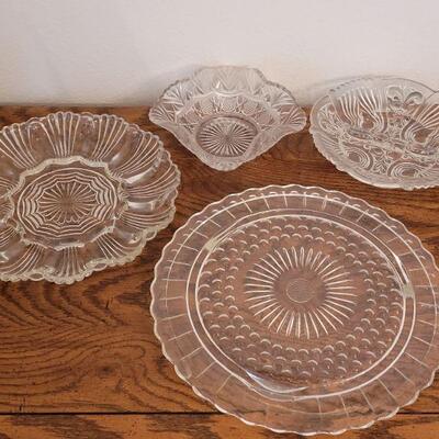 Lot 236: Glass Serving Dishes (Platter, Relish Dish, Bowl and Deviled Egg Plate