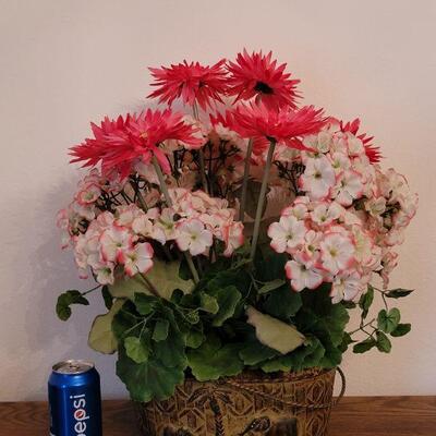 Lot 242: Metal Elephant Basket with Silk Flowers 