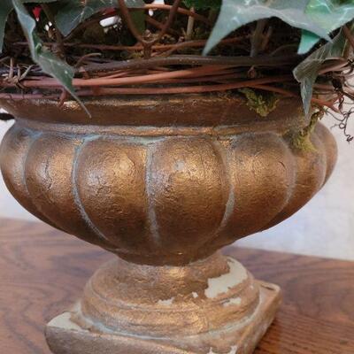 Lot 244: Red Silk Flowers with Decorative Vase (Container is Plastic)