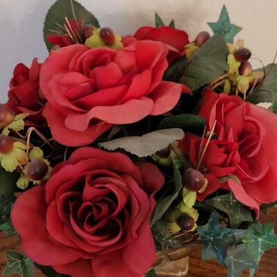 Lot 244: Red Silk Flowers with Decorative Vase (Container is Plastic)