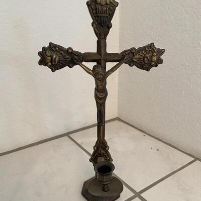 Catholic Brass Crucifix Candle Holder YD#022-0152
