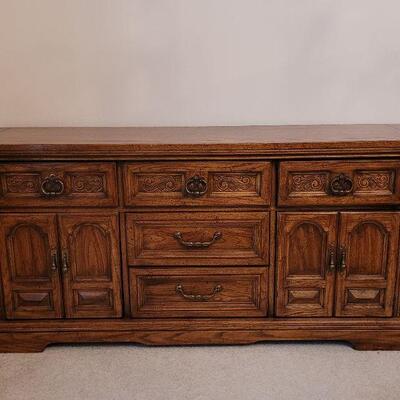 Lot 250: Vintage Buffet or Dresser 69" Ã— 19" Ã— 31"