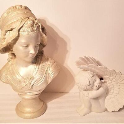 Lot #100  Plaster Bust of a Young Girl and Sleeping Cherub