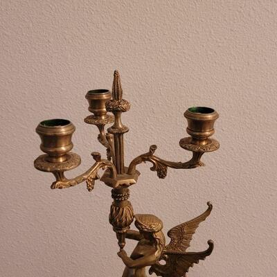 Lot 289: BOMBAY Brass Angel Candelabra (has a label on it- can be removed) 
