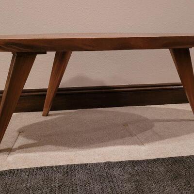 Lot 290:  Mid Century Modern Planed Wood Coffee Table (has 2 cracks in the varnish) 42" Ã— 19" Ã— 16.5"