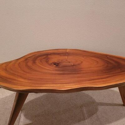 Lot 290:  Mid Century Modern Planed Wood Coffee Table (has 2 cracks in the varnish) 42" Ã— 19" Ã— 16.5"