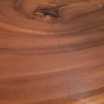 Lot 290:  Mid Century Modern Planed Wood Coffee Table (has 2 cracks in the varnish) 42" Ã— 19" Ã— 16.5"